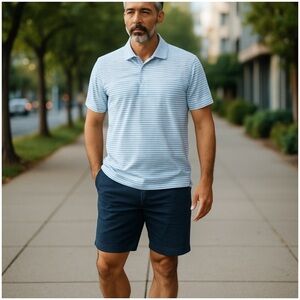 Turtleson Men’s Medium Blue Stripe Performance Stretch Polo Golf Shirt